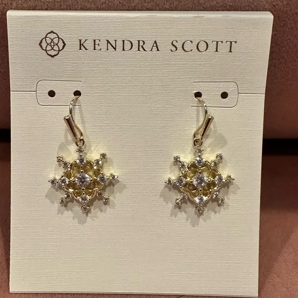 NWT Kendra Scott Gold Snowflake Earrings with Crystals - Picture 4 of 4